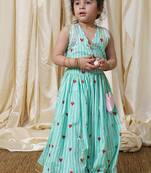 Mint green stripes printed cotton lehenga choli