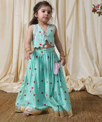 Mint green stripes printed cotton lehenga choli 2