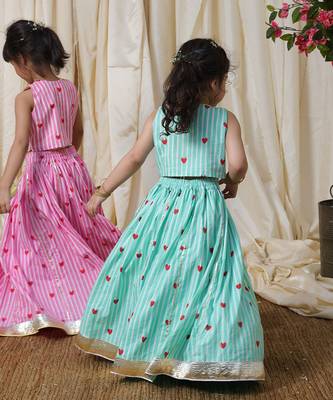 Mint green stripes printed cotton lehenga choli 3