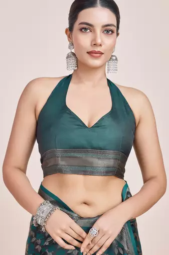 rama silk blend banarasi jacuard work saree with unstitched blouse piece