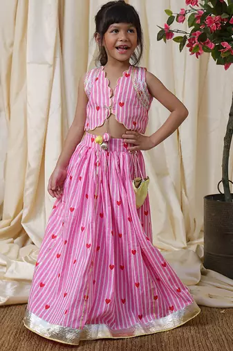 Pink stripes printed cotton lehenga choli