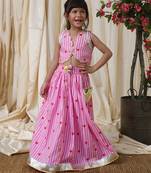 Pink stripes printed cotton lehenga choli