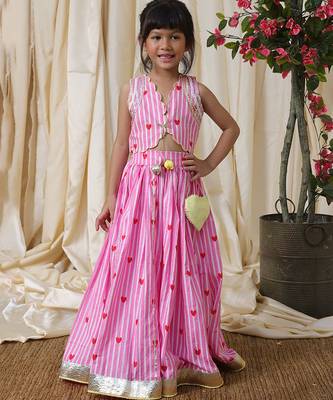 Pink stripes printed cotton lehenga choli 2