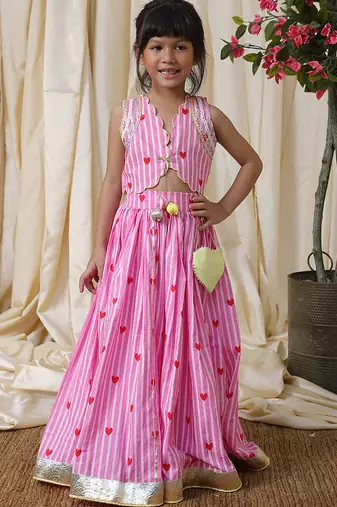 Pink stripes printed cotton lehenga choli
