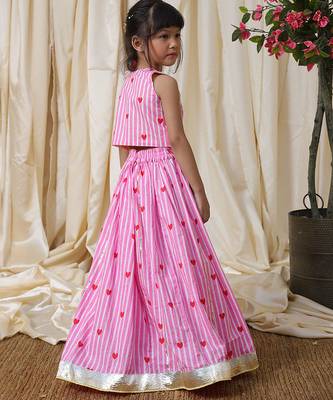 Pink stripes printed cotton lehenga choli 3