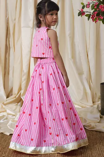 Pink stripes printed cotton lehenga choli
