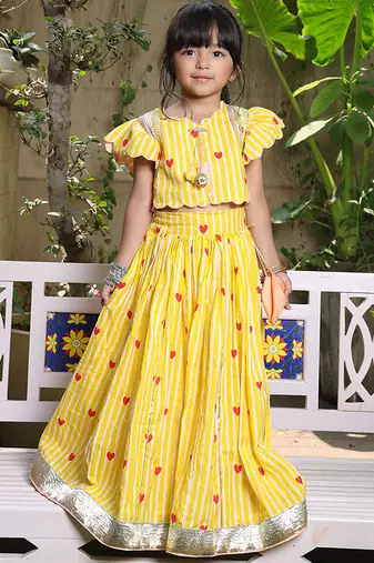 Yellow stripes printed cotton lehenga choli