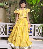 Yellow stripes printed cotton lehenga choli