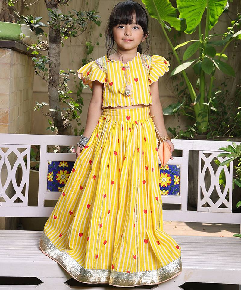 Yellow stripes printed cotton lehenga choli
