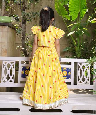 Yellow stripes printed cotton lehenga choli 2