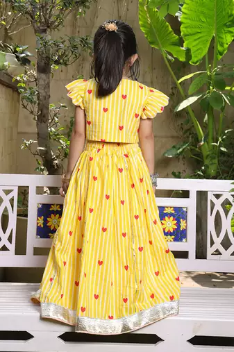 Yellow stripes printed cotton lehenga choli