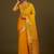 yeloow silk blend banarasi jacuard work saree with unstitched blouse piece