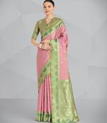 pink silk blend banarasi jacuard work saree with unstitched blouse piece