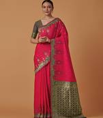 pink silk blend banarasi jacuard work saree with unstitched blouse piece