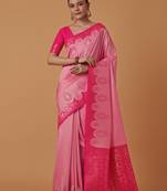 pink silk blend banarasi jacuard work saree with unstitched blouse piece