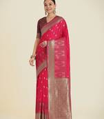 pink silk blend banarasi jacuard work saree with unstitched blouse piece