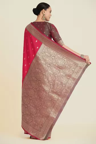 pink silk blend banarasi jacuard work saree with unstitched blouse piece
