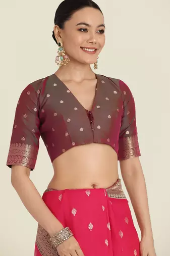 pink silk blend banarasi jacuard work saree with unstitched blouse piece