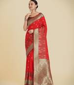 red silk blend banarasi jacuard work saree with unstitched blouse piece