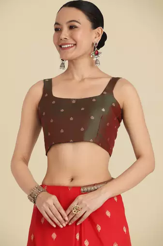 red silk blend banarasi jacuard work saree with unstitched blouse piece