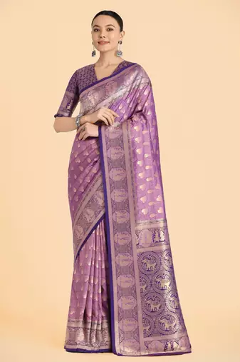 lavender silk blend banarasi jacuard work saree with unstitched blouse piece