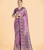 lavender silk blend banarasi jacuard work saree with unstitched blouse piece