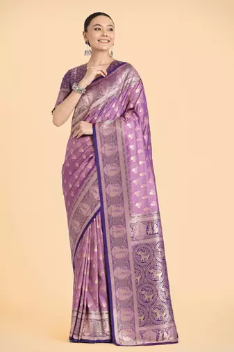 lavender silk blend banarasi jacuard work saree with unstitched blouse piece