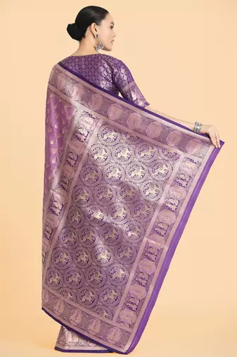lavender silk blend banarasi jacuard work saree with unstitched blouse piece