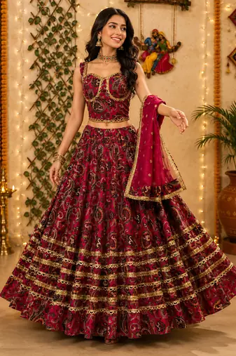 Magenta Pure Vatican Cotton Lehenga Choli with Heavy Mirror Lace 