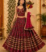 Magenta Pure Vatican Cotton Lehenga Choli with Heavy Mirror Lace 