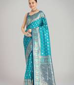 rama silk blend banarasi jacuard work saree with unstitched blouse piece