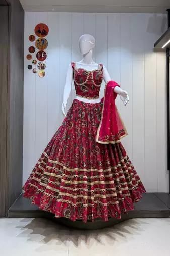 Magenta Pure Vatican Cotton Lehenga Choli with Heavy Mirror Lace 