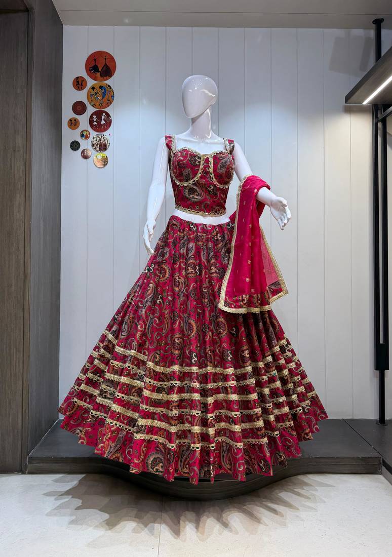 Magenta Pure Vatican Cotton Lehenga Choli with Heavy Mirror Lace 