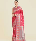 pink silk blend banarasi jacuard work saree with unstitched blouse piece