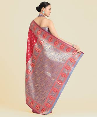 pink silk blend banarasi jacuard work saree with unstitched blouse piece 3