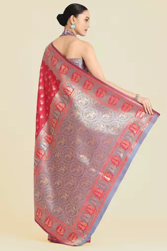 pink silk blend banarasi jacuard work saree with unstitched blouse piece