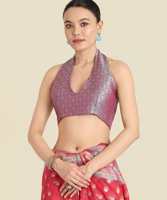 pink silk blend banarasi jacuard work saree with unstitched blouse piece 5
