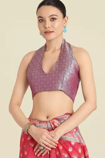 pink silk blend banarasi jacuard work saree with unstitched blouse piece