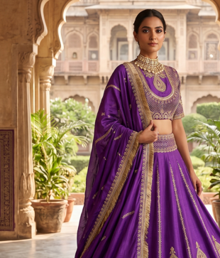 Royal Purple Embroidered Lehenga Choli for Women with Dupatta
