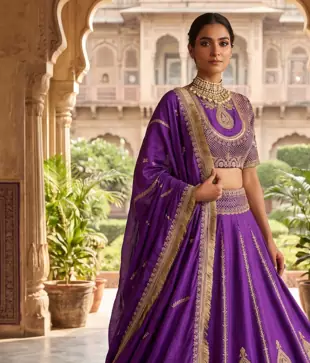 Royal Purple Embroidered Lehenga Choli for Women with Dupatta