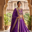 Royal Purple Embroidered Lehenga Choli for Women with Dupatta