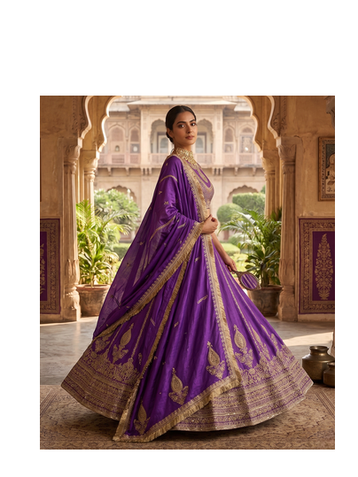Royal Purple Embroidered Lehenga Choli for Women with Dupatta 2