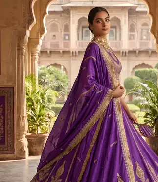 Royal Purple Embroidered Lehenga Choli for Women with Dupatta