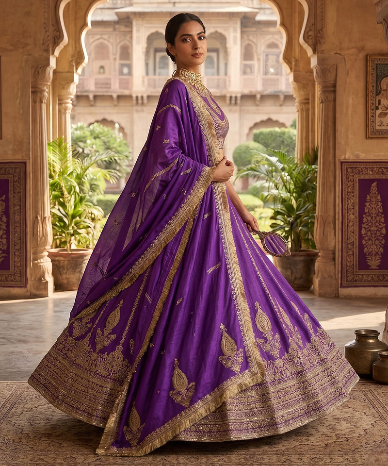 Royal Purple Embroidered Lehenga Choli for Women with Dupatta