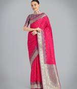 pink silk blend banarasi jacuard work saree with unstitched blouse piece