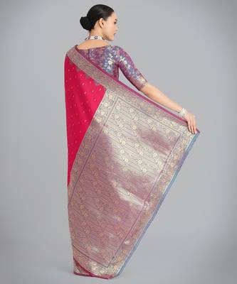 pink silk blend banarasi jacuard work saree with unstitched blouse piece 3