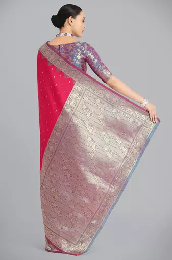 pink silk blend banarasi jacuard work saree with unstitched blouse piece
