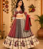 Multicolor Navratri Special Pure Flex & Camric Cotton Chaniya Choli Heavy Aari Work Skirt Blouse 