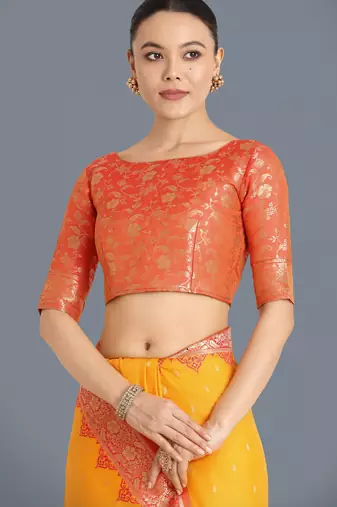 yellow silk blend banarasi jacuard work saree with unstitched blouse piece