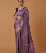 lavender silk blend banarasi jacuard work saree with unstitched blouse piece